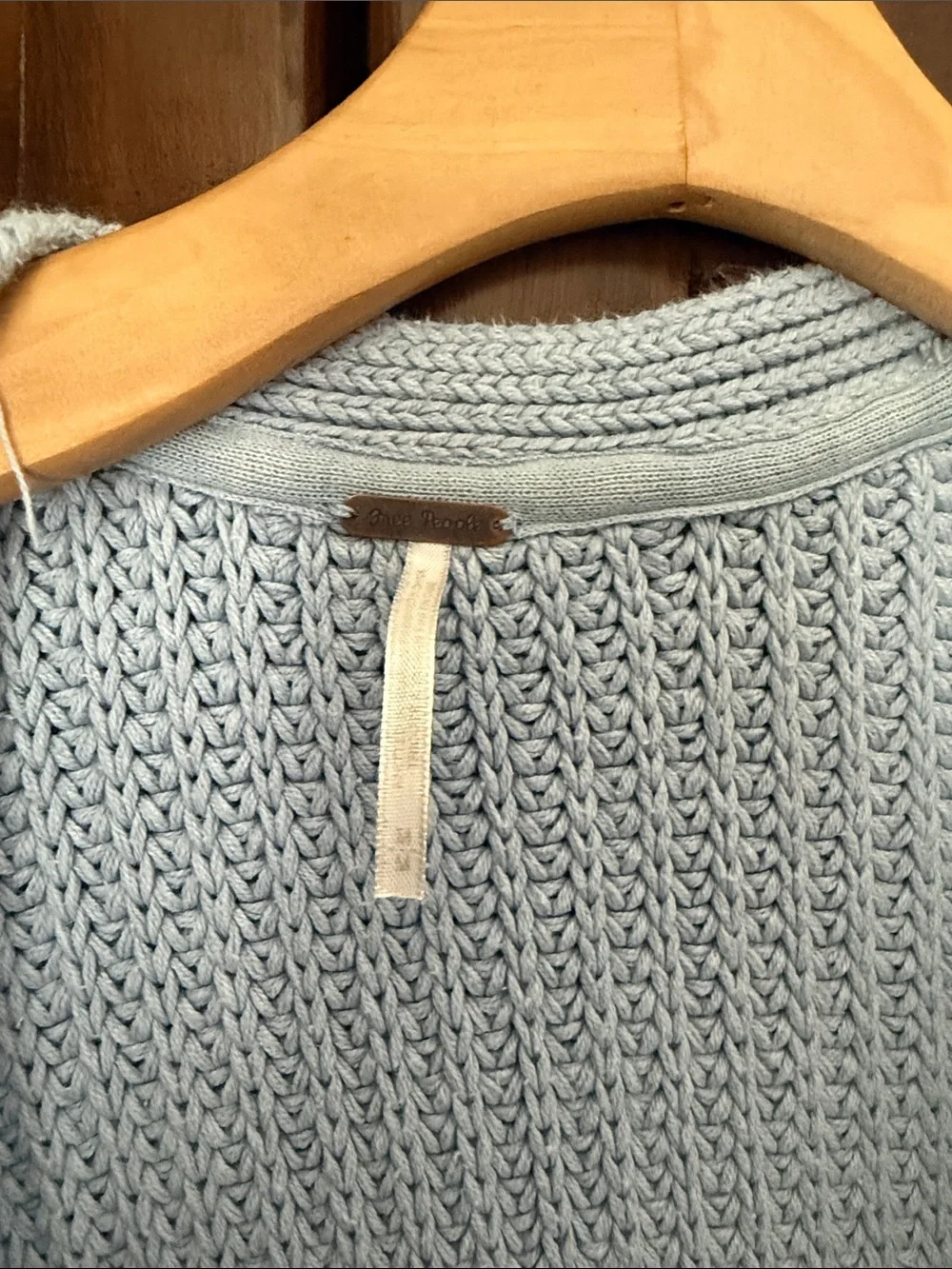 Free People Dare To Dream Light Blue Chunky Cotton Knit Open Cardigan Sweater M